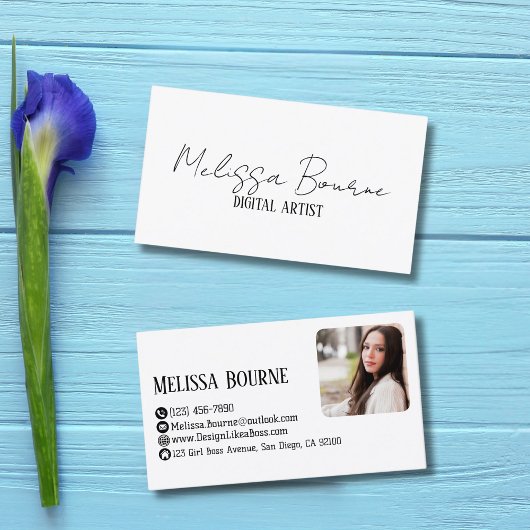 Carte De Visite Style moderne noir blanc, photo professionnelle