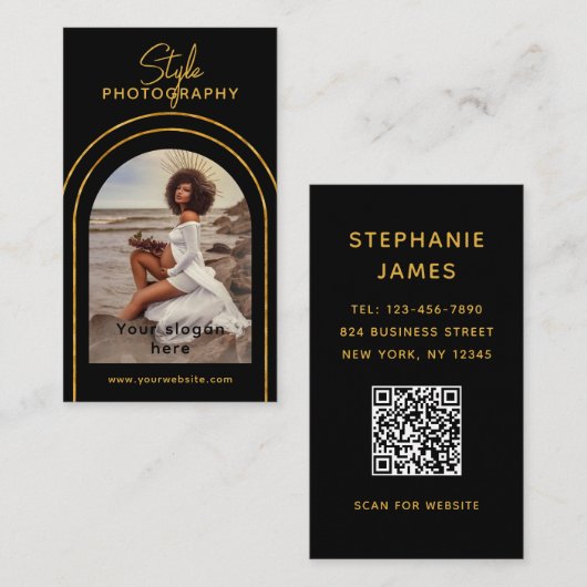 Carte De Visite Style moderne photo de script QR Code Photographie (Devant / Derrière)