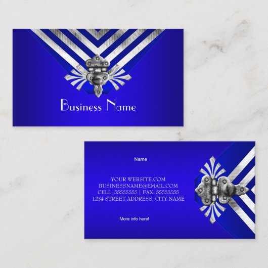Carte De Visite Style moderne Royal Blue Silver Stripe Hinge (Devant / Derrière)