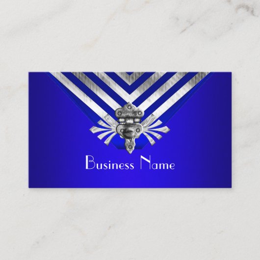 Carte De Visite Style moderne Royal Blue Silver Stripe Hinge (Devant)