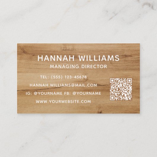 Carte De Visite Style Moderne Simple Bois Élégant Script Restaurat (Dos)