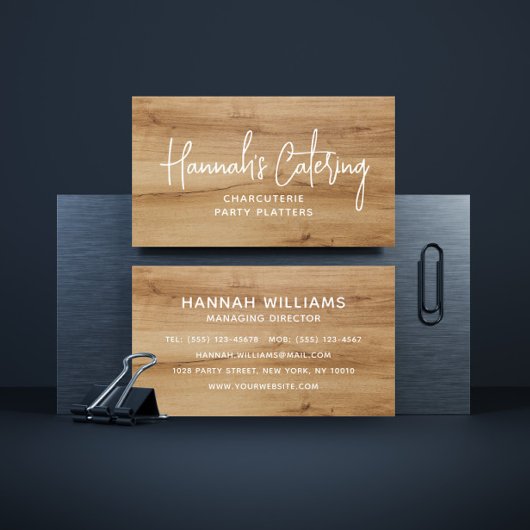 Carte De Visite Style Moderne Simple Bois Élégant Script Restaurat