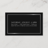 Carte De Visite Style noir & argent, billet d'entrée (Dos)