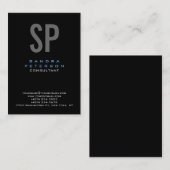 Carte De Visite Style noir bleu gris Monogramme moderne profession (Devant / Derrière)