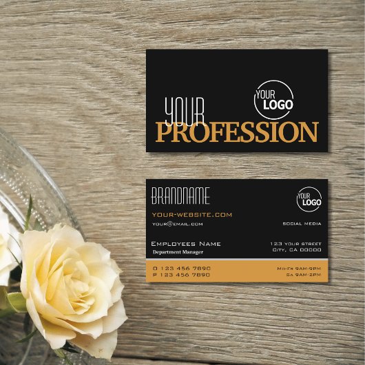 Carte De Visite Style noir et orange Simple moderne avec logo