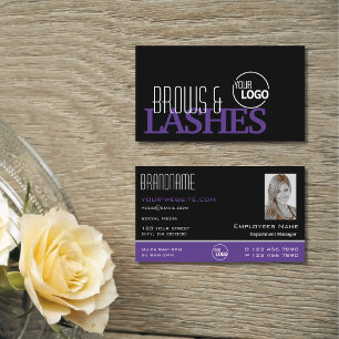 Carte De Visite Style noir violet simple avec logo et photo