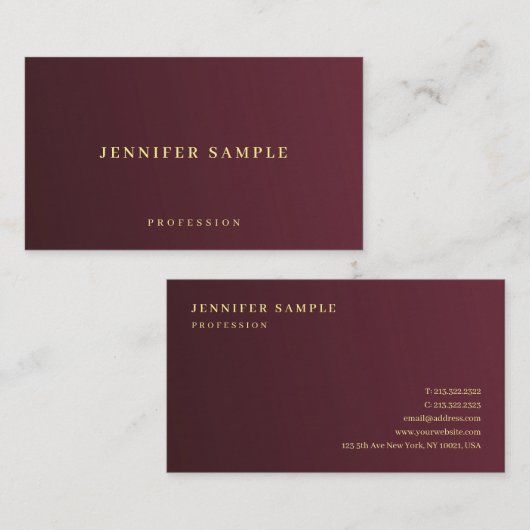 Carte De Visite Style Or Look Texte Premium Épais Luxueux (Devant / Derrière)