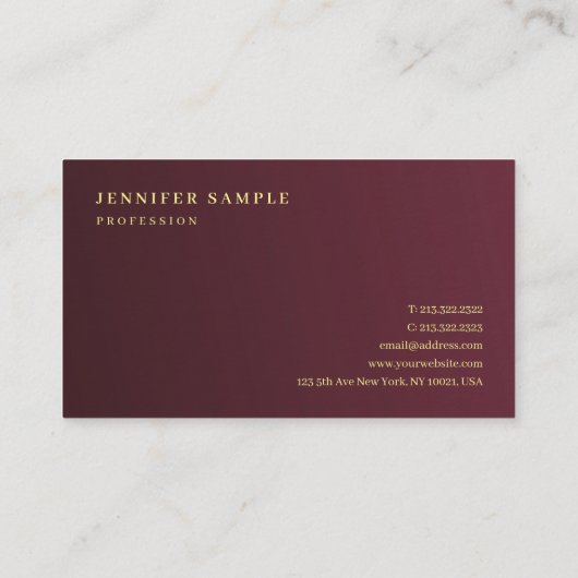Carte De Visite Style Or Look Texte Premium Épais Luxueux (Dos)