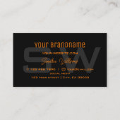 Carte De Visite Style Orange Noir avec Monogramme et Logo Simple (Dos)