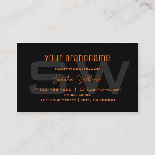 Carte De Visite Style Orange Noir avec Monogramme et Logo Simple (Dos)