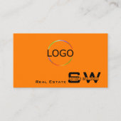 Carte De Visite Style Orange Noir avec Monogramme et Logo Simple (Devant)