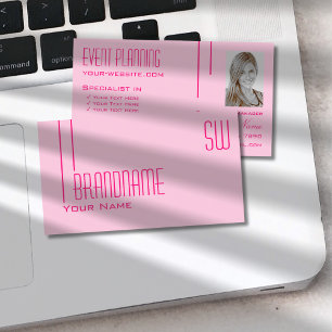 Carte De Visite Style Pastel rose avec Monogramme et photo moderne