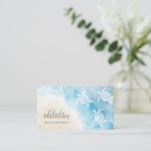 Carte De Visite Style plage Turtasses blanches Scan QR Code (Debout devant)