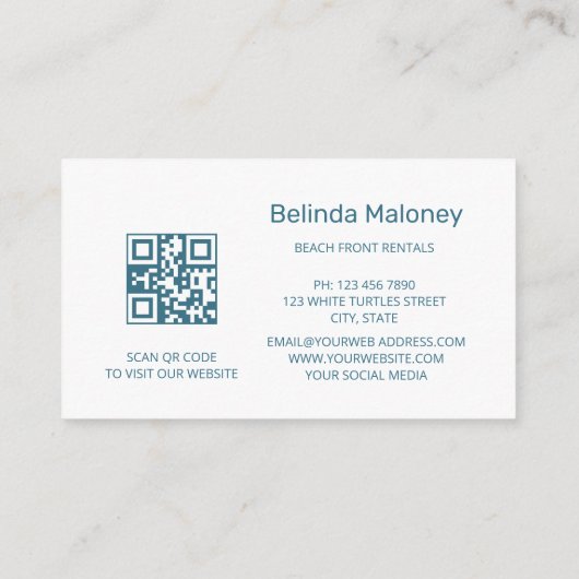 Carte De Visite Style plage Turtasses blanches Scan QR Code (Dos)