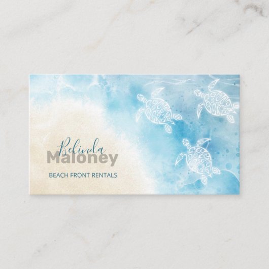 Carte De Visite Style plage Turtasses blanches Scan QR Code (Devant)