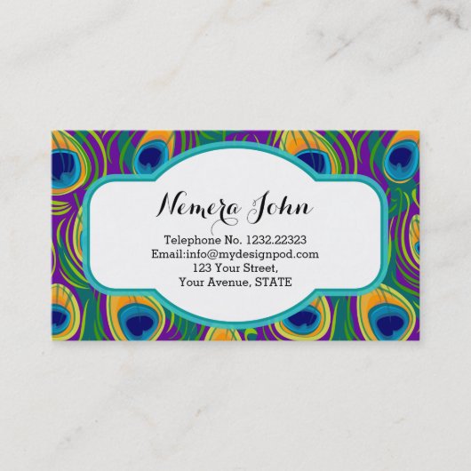 Carte de visite style plumes Peacock (Devant)