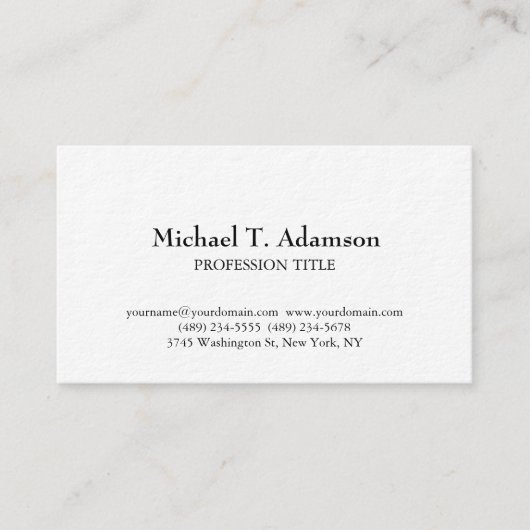 Carte De Visite Style rétro Élégant Plaque blanche simple (Devant)