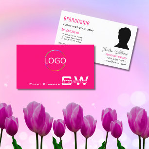 Carte De Visite Style rose blanc avec logo et photo Monogram