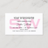 Carte De Visite Style rose blanc avec Monogramme et Logo Simple (Dos)