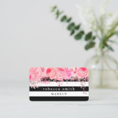 Carte De Visite Style rose floral noir rayures blanches maquillage (Debout devant)