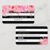 Carte De Visite Style rose floral noir rayures blanches maquillage (Devant / Derrière)
