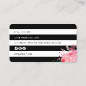 Carte De Visite Style rose floral noir rayures blanches maquillage (Dos)