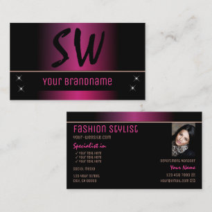 Carte De Visite Style rose noir moderne avec Monogramme et photo