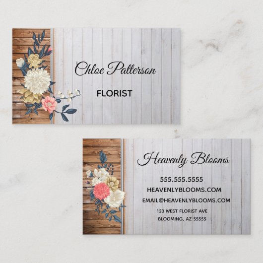 Carte De Visite Style rustique floral (Devant / Derrière)