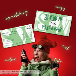 Carte De Visite Style Sage Vert Blanc avec logo et monogramme