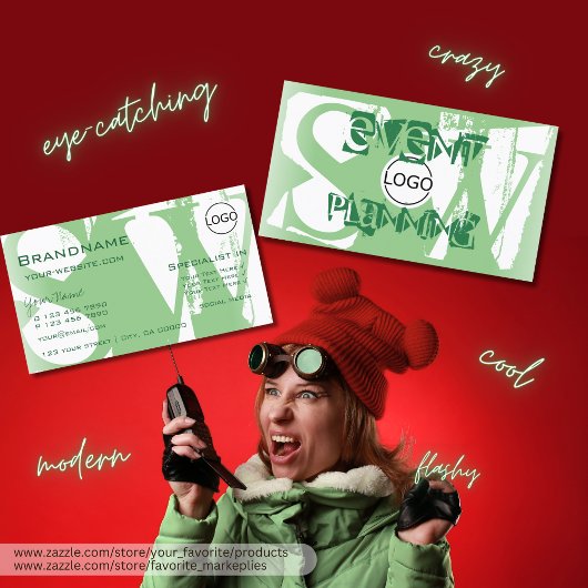 Carte De Visite Style Sage Vert Blanc avec logo et monogramme