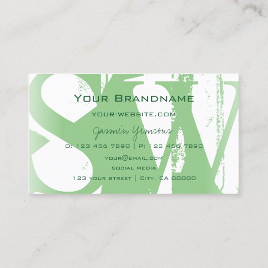Carte De Visite Style Sage vert et blanc avec Monogramme Moderne (Dos)