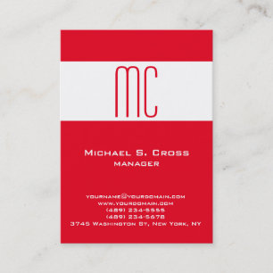Carte De Visite Style simple minimaliste rouge blanc monogrammé