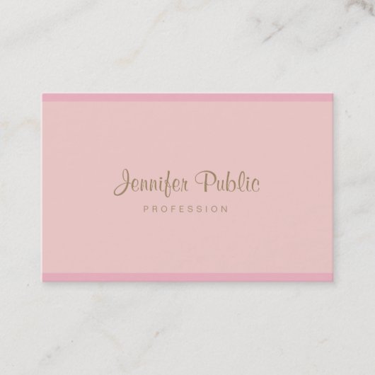 Carte De Visite Style tendance Pink Gold Hand Script Moderne éléga (Devant)