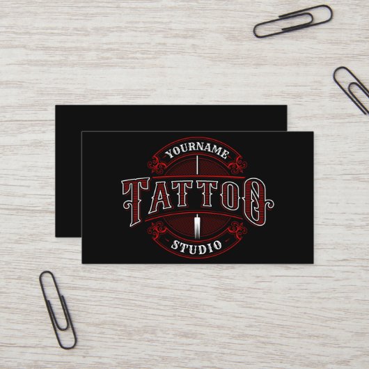 Carte De Visite Style traditionnel AJOUTER LE NOM Tattoo Studio Sh (Devant/Arrière en situation)