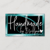 Carte De Visite Style Turquoise cadre vert Coeur fait main par nom (Devant)