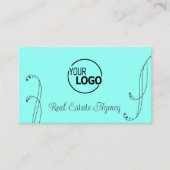 Carte De Visite Style Turquoise gris chic Ornate avec logo et phot (Devant)