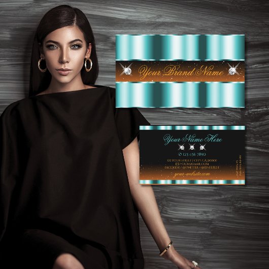 Carte De Visite Style Turquoise Orange Noir Éparkle Bijoux de luxe