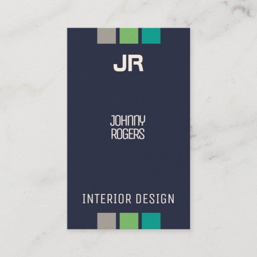 Carte De Visite Style vertical avec le bleu marine d'initiales (Devant)