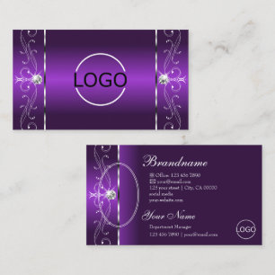 Carte De Visite Style violet blanc squigglé Bijoux Logo & Photo