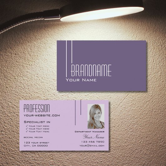 Carte De Visite Style violet Lilac Chic avec professionnel photo