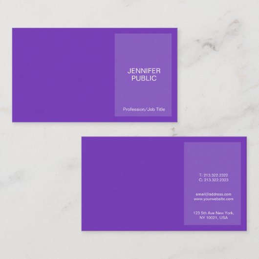 Carte De Visite Style Violet Moderne Professionnel Créatif Chic (Devant / Derrière)