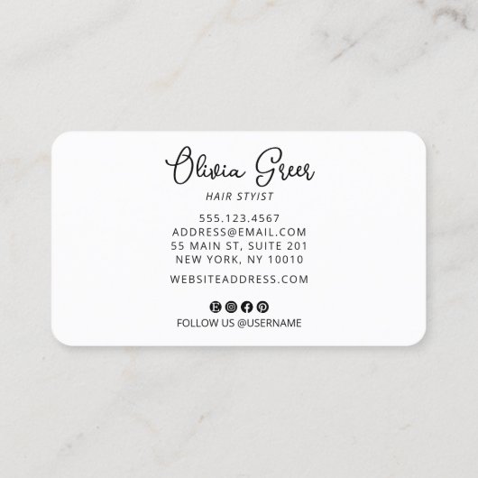 Carte De Visite Stylet de cheveux moderne Black Gold Script (Dos)