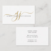 Carte De Visite Stylet de cheveux moderne Gold Script Monogramme (Devant / Derrière)