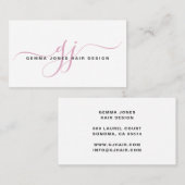 Carte De Visite Stylet de cheveux moderne Pink Script Monogramme b (Devant / Derrière)