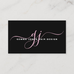 Carte De Visite Stylet de cheveux moderne Pink Script Monogramme n