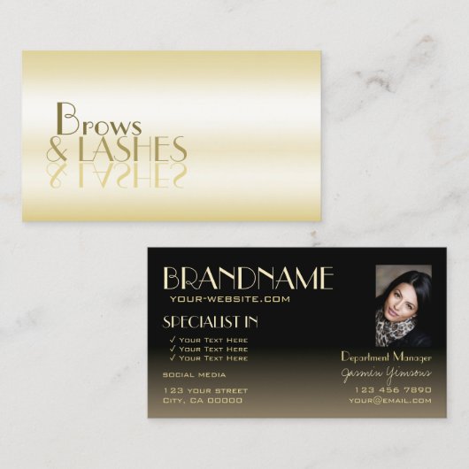 Carte De Visite Stylish Black Chic lettres miroir avec photo (Devant / Derrière)