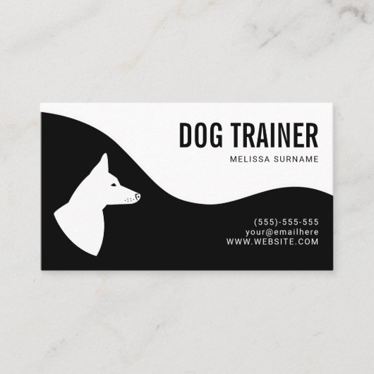 Carte De Visite Stylish Black & White Dog Silhouette Dog Trainer (Devant)