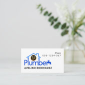 Carte De Visite Stylish Blue Plumber Pipes Home Frame (Debout devant)