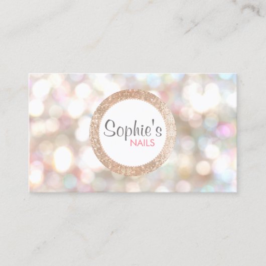 Carte De Visite Stylish Bokeh et Rose Gold Sequin Nail Salon (Devant)