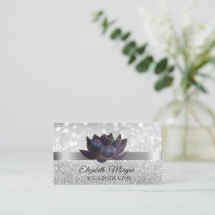 Carte De Visite Stylish Bokeh Silver, instructeur de Yoga à fleurs